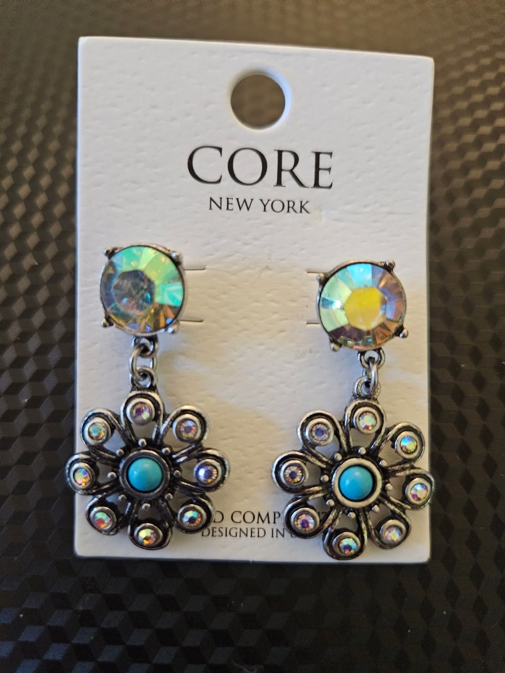 CORE New York Iridescent & Turquoise Flower Drop Earrings